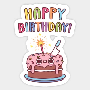 Happy Birthday, Birthday Cake With Knife Funny Sticker